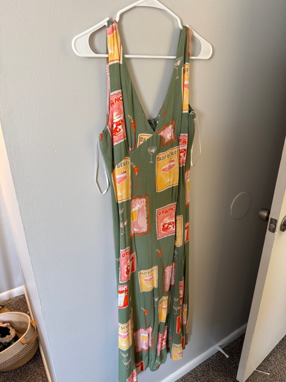 Green Printed Sleeveless V-Neck A-Line Dress